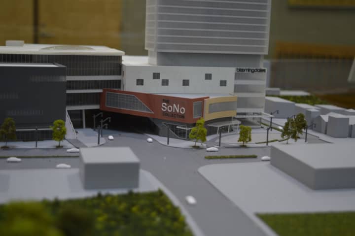 A model of the proposed design for Norwalk&#x27;s future The SoNo Collection mall is on display at city hall.