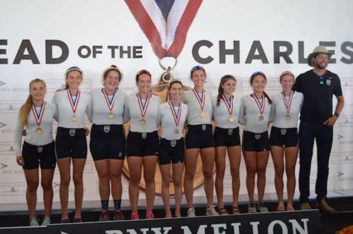 Saugatuck Rowing Club&#x27;s women’s youth 8+ brings home the gold medal at the Head of the Charles Regatta, the crew’s fourth win in a row. See story for IDs.