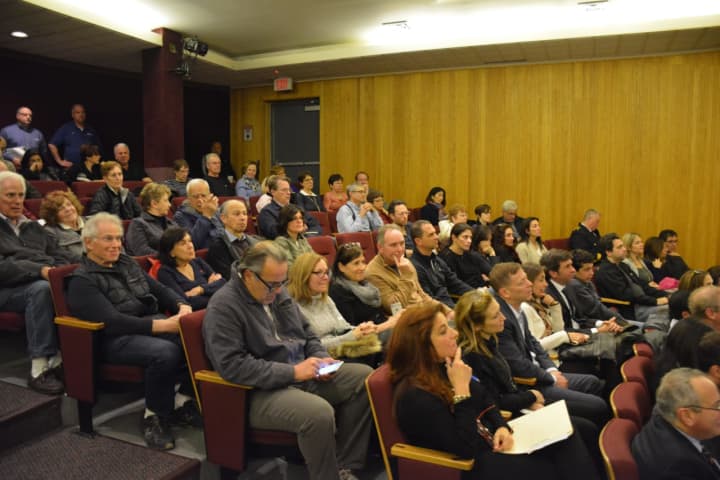 A large crowd of Armonk residents gathers at a North Castle Town Board meeting, which focused on a proposed teen-depression treatment center from Paradigm Treatment Centers.