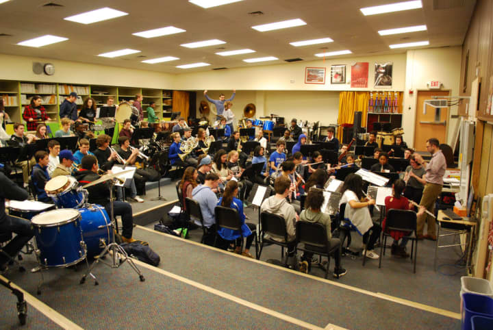 A recent “side-by-side rehearsal” at Hendrick Hudson High School, during which middle school musicians had the opportunity to play alongside high school students, providing them with a unique glimpse of the high school music program.