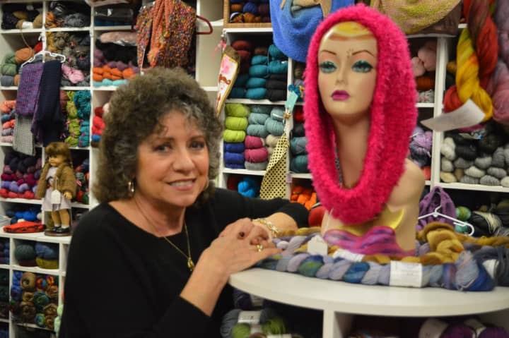 Ann Marie Santarelli in Yarn Diva, her Hillsdale shop.
