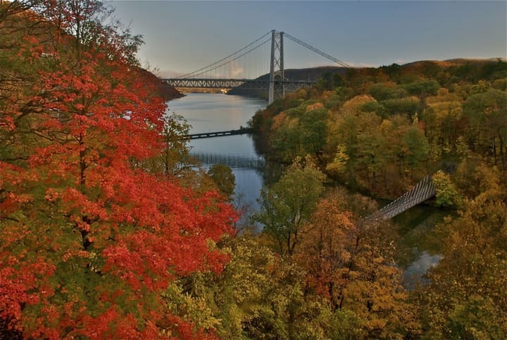 Three Bridges at Bear Mountain over the weekend, with fall colors on full display.