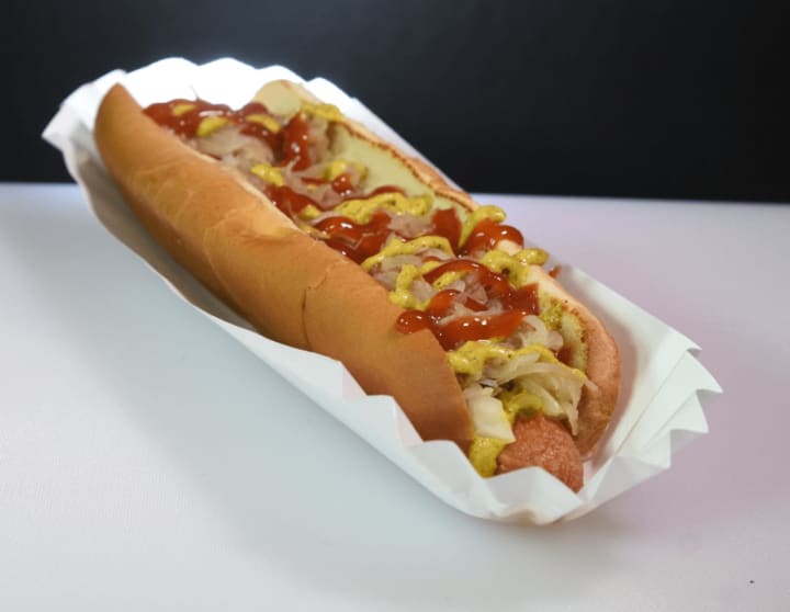 A footlong hot dog at The Bethel Hot Dog Palace.