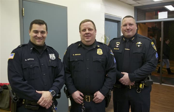 Honored Wednesday night were (from L): Police Officer Neil Brown, Sergeant Robert Behan and Sergeant Thomas Lee.