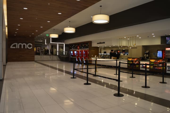 The AMC Dine-In Shops at Riverside 9 is located on the second floor of the mall, next to Morton&#x27;s Steakhouse.