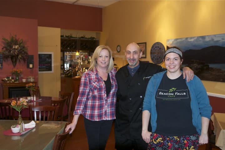 Beacon Falls Cafe owner Bob Nevelus (center) and some of the staff from the cafe.