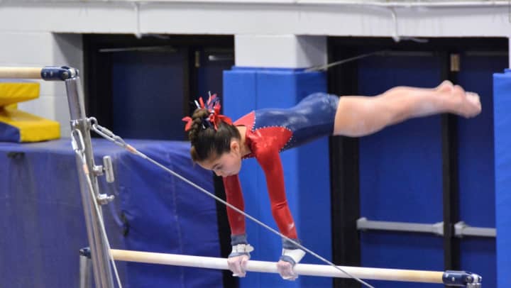 Darien YMCA Level 5 gymnast Sophia DeStefano scored 9.4 on her bar routine at the 2016 State Championships.