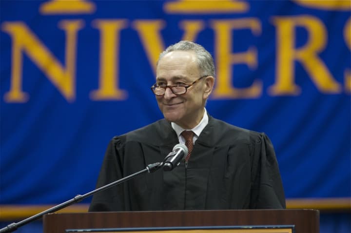 U. S. Sen. Charles &quot;Chuck&quot; Schumer speaks at a 2016 ceremony at Pace University. With his re-election on Tuesday, Schumer set his sights on becoming the U.S. Senate&#x27;s top Democrat.