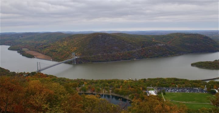 The Bear Mountain Bridge and surrounding area, seen from Perkins Drive, in its full fall splendor.