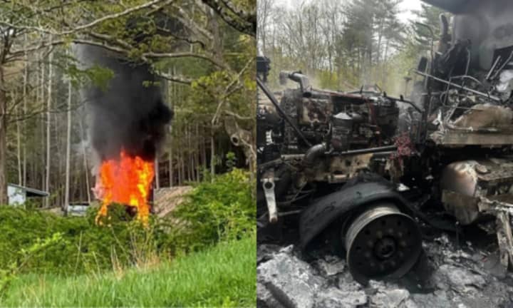 A truck was found fully engulfed in flames in Bernardston on Thursday, May 4