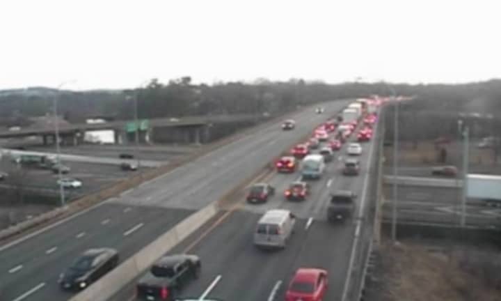 Traffic was backed up in Weston because of a crash on I-90 East in Allston on Monday, Jan. 30