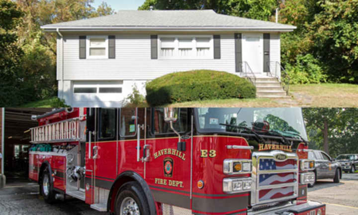 The two-alarm fire broke out at a home located at 58 8th Street in Haverhill (top)
