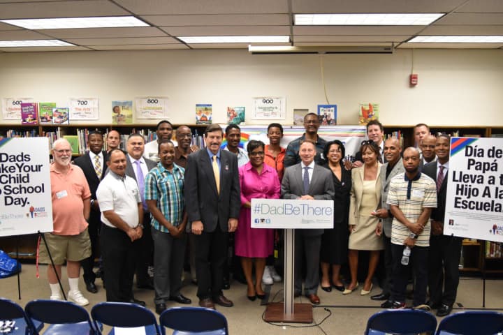 Westchester County Executive Rob Astorino joined with local legislators, Peekskill school officials and parents to announce the Sept. 20 Dads Take Your Child To School Day that is part of a statewide movement to encourage involvement of fathers.