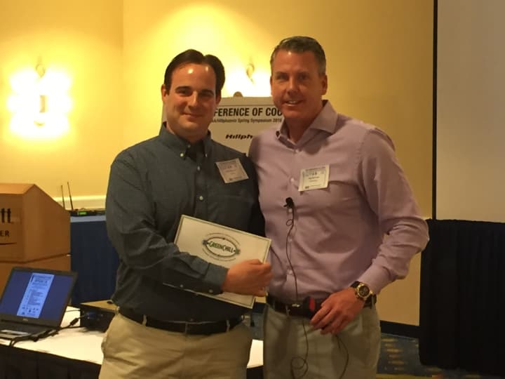 DeCicco &amp; Sons President John DeCicco Jr. is presented with GreenChill Platinum Award by Hillphoenix Vice President of Sales and Marketing Raymond Downes at a recent symposium hosted by Hillphoenix.