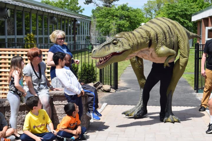 Kids at Parkway School were able to get up-close with a dinosaur on Wednesday.