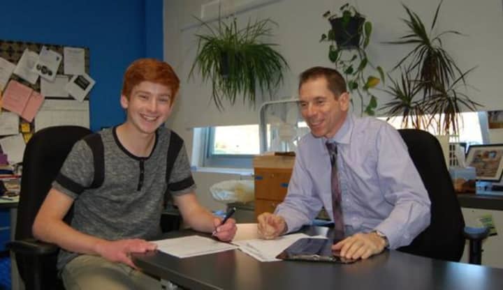 Byram Hills senior Dominick Rowan with David Keith, director of the high school’s Authentic Science Research Program.