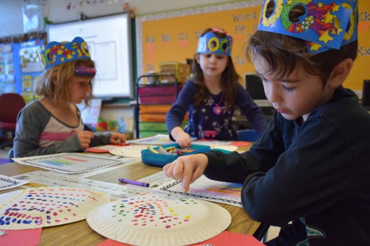 Students celebrate 100 days of school at Dows Lane Elementary School.