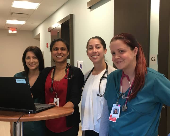 Lisa Mello, LPN, Dr. Anureet Gill, Kathleen D’Orso, APRN and Erica Cowan, MA, of the new Newtown Primary Care and Health Specialists.