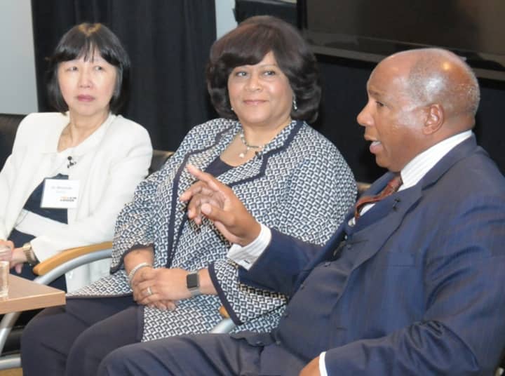 Dr. Mona Lau, Donna Johnson and Earl Graves, Jr., recently took part in a special event hosted by the YMCA and MasterCard regarding racism in the workplace.