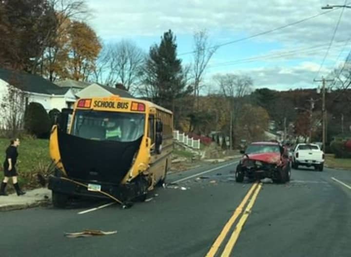 A bus with 10 students onboard was hit head-on by another vehicle.