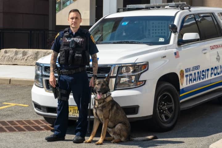 NJ Transit K-9 Officer Michael Brown with his partner, Rudy.