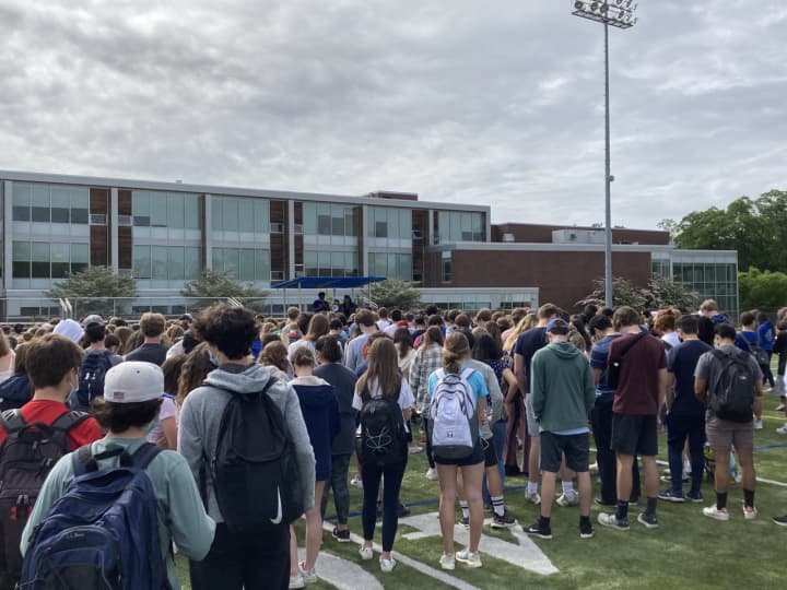 Students at Fairfield Ludlowe High School during the walkout.