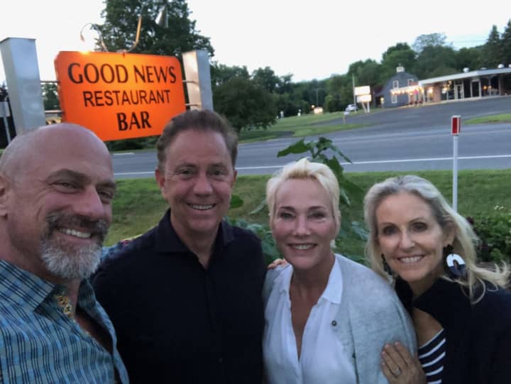 Actor Christopher Meloni, Connecticut Gov. Ned Lamont, and their &quot;better halves&quot; enjoyed a meal at Good News Restaurant and Bar in Woodbury