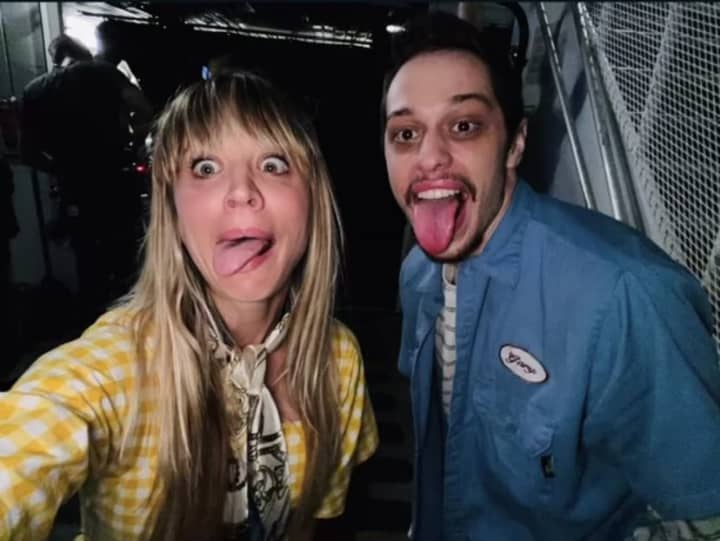 Kaley Cuoco and Pete Davidson filming for &quot;Meet Cute.&quot;