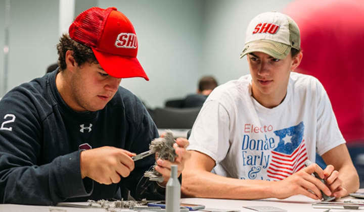 Students in the Engineering Explorations course at Sacred Heart University designed and created items with 3D printers — custom cups, acoustic speakers, doorstops, etc.