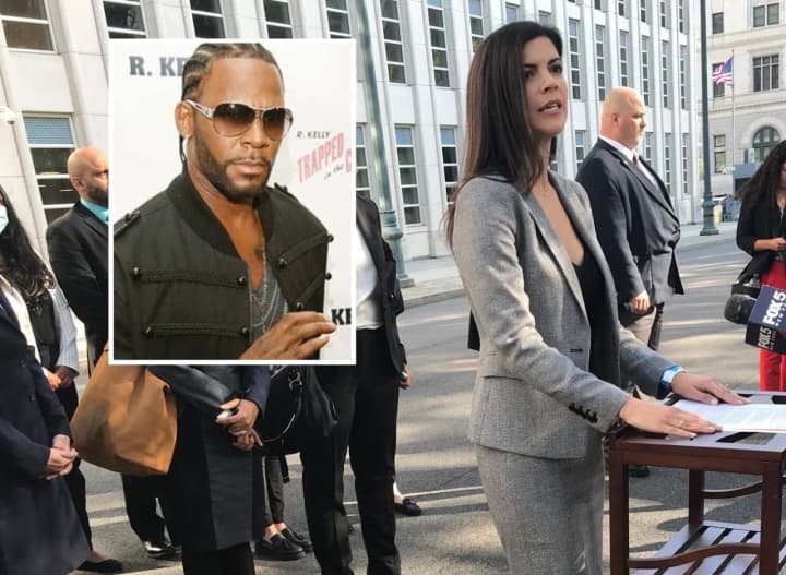 Jacquelyn Kasulis, the acting US attorney for the Eastern District of New York, following the verdict / INSET: R. Kelly