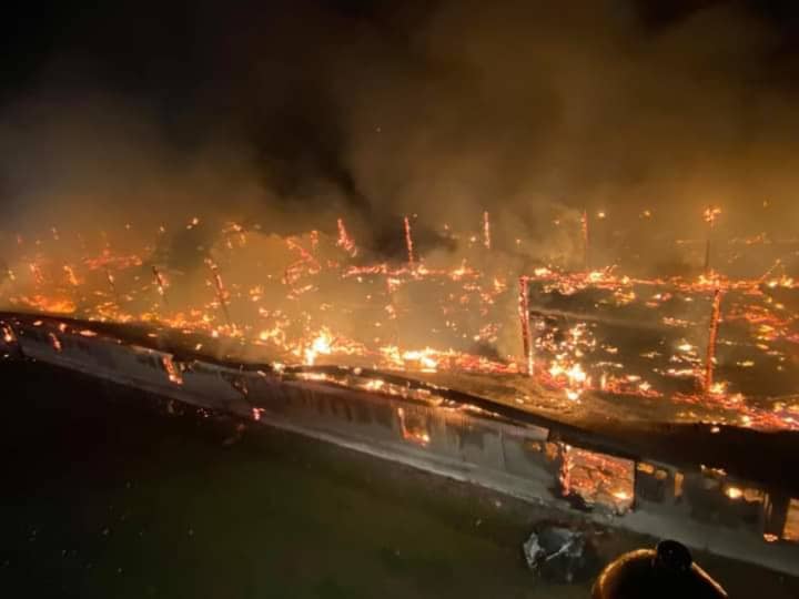 Massive commercial barn fire.