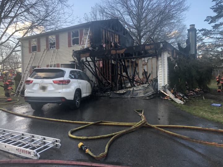 The aftermath of a garage fire that broke out at the home