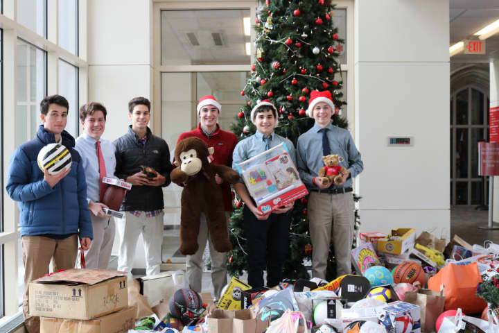 Some students helping with the toy drive were (l to r):  Aidan Feliciano, Liam Woods, Chris Stich, Liam Colleran, Sean Hurley and Brendan Wilemski.