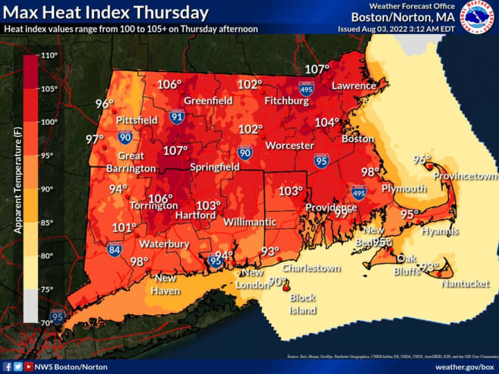 Temperatures could feel like the 100s on Thursday and Friday across the Bay State