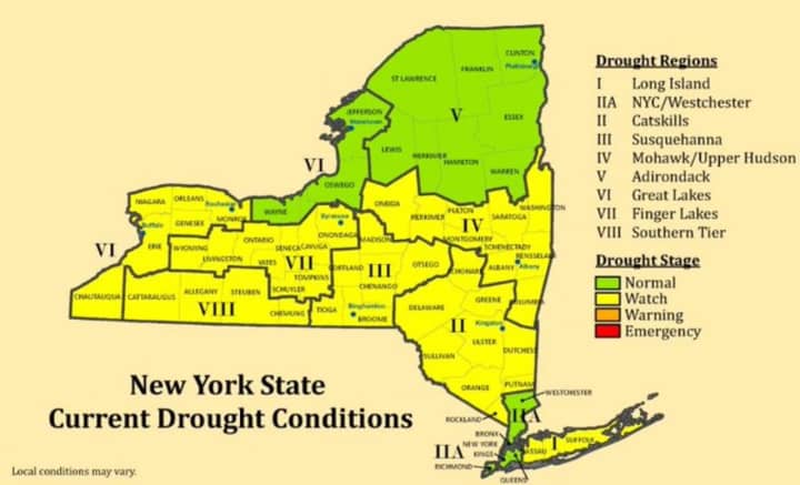 A Drought Watch has been declared for New York counties shown in yellow.
