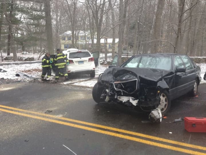 Fairfield firefighters at the scene of a two-car head-on collision Friday morning.