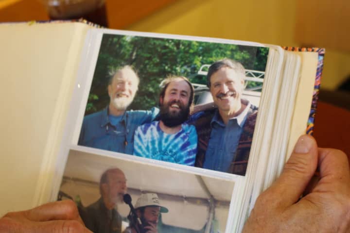 A photo from a previous Hungry Hollow Family Music Festival. Pictured, from left to right, are Peter Seeger, Skip Herman, and Tom Chapin.