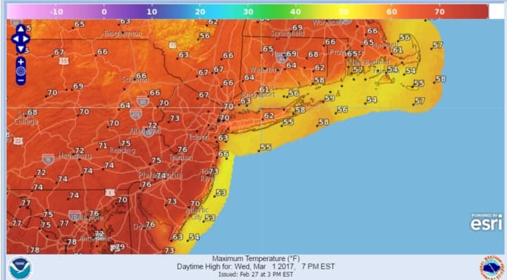 Bergen and Passaic counties are likely to see record high temperatures and severe thunderstorms Wednesday.
