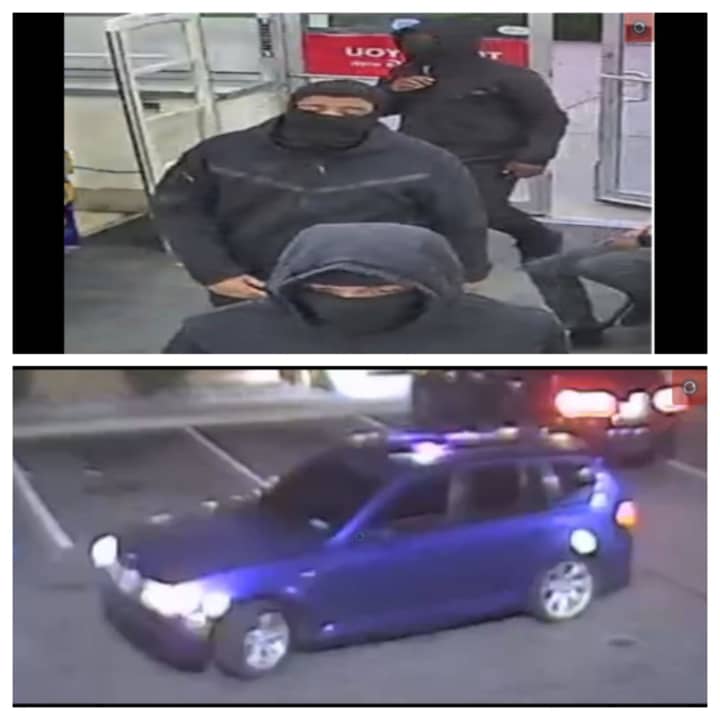 The alleged armed robbers and the car police say they fled in.