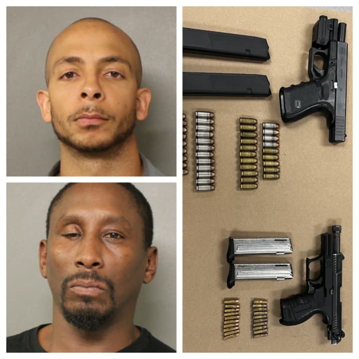 Chevis Dominique Smith, bottom left, and Jordan Timothy Sturdivant, were found with loaded handguns in a routine Maryland traffic stop, police said.