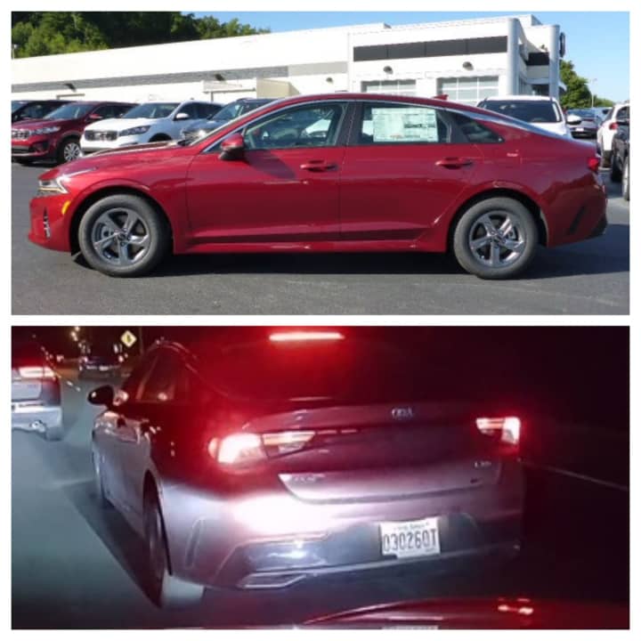 Police are looking for the driver of a red 2021 Kia K5.