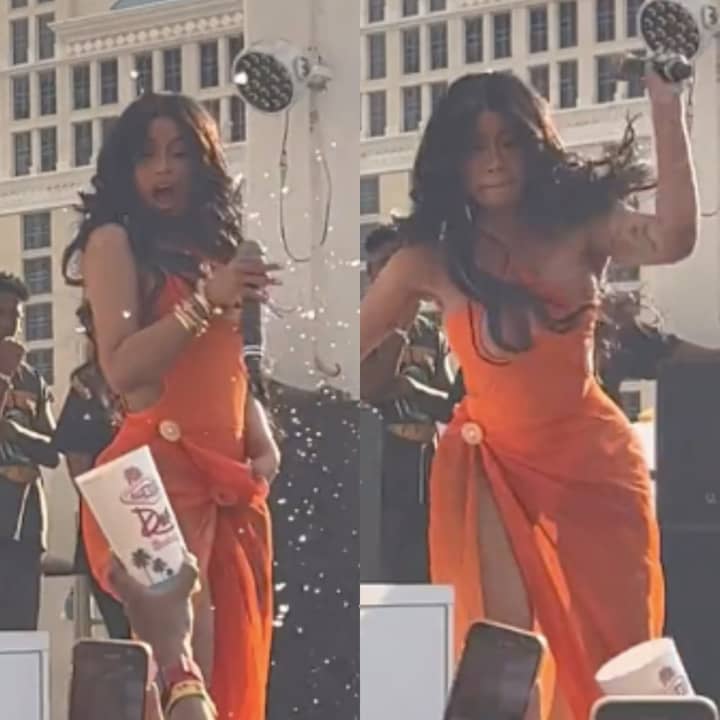 Cardi B throws her mic at a concertgoer who splashed her with their drink in Las Vegas this weekend.