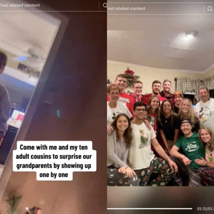 The Sindoni cousins showed up one by one to surprise their grandparents for Christmas in a TikTok that's since gone viral.