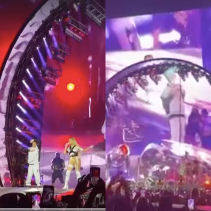 Blue Ivy accompanies her mom, Beyonce, on stage at MetLife Stadium.