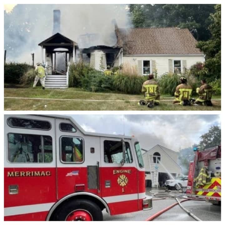 Merrimac firefighters battled a three-alarm fire Sunday afternoon, Aug. 7, on Skunk Road.