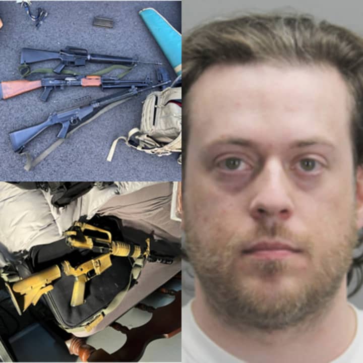 A raid of Craig Strasbourger's home found four illegal machine guns, police said.