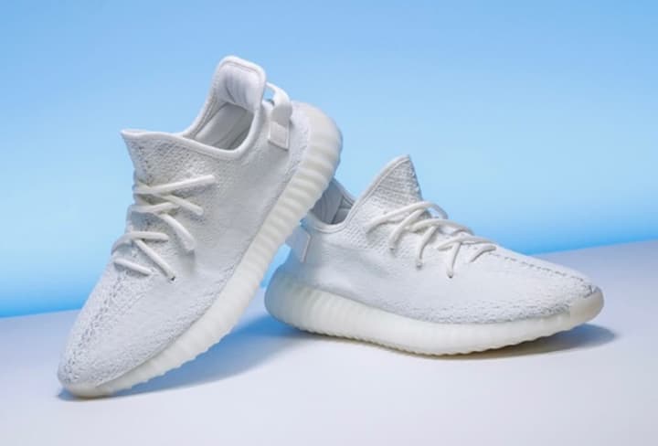These are the new Yeezy&#x27;s by Adidas, one of the latest trends in shoe fashion. They sold out of shoe stores in a matter of hours. If you want a pair, you have to look online. These were $220 from Adidas.com.