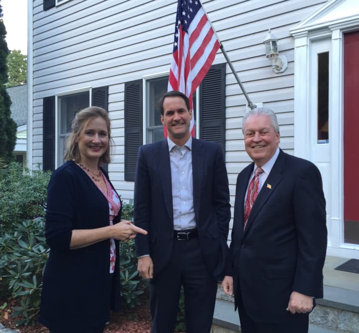 Mike Tetreau and Shelia Marmion, shown with Rep. Jim Himes (middle) have been endorsed by the federal Democratic delegation for the November election. 