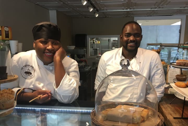Owner Pam Graham and her son, Tarik, at The Pastry Hideaway in Wilton, Conn.
