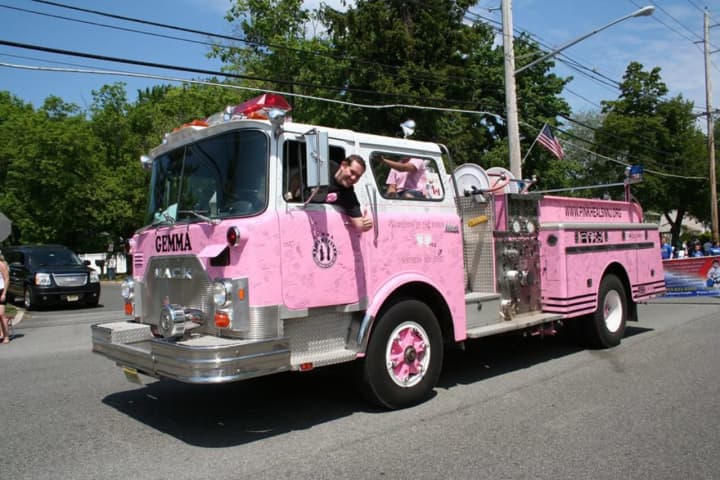 Guardians of the Ribbon&#x27;s shiny, pink truck will help Woodcliff Lake raise money for breast cancer research.
